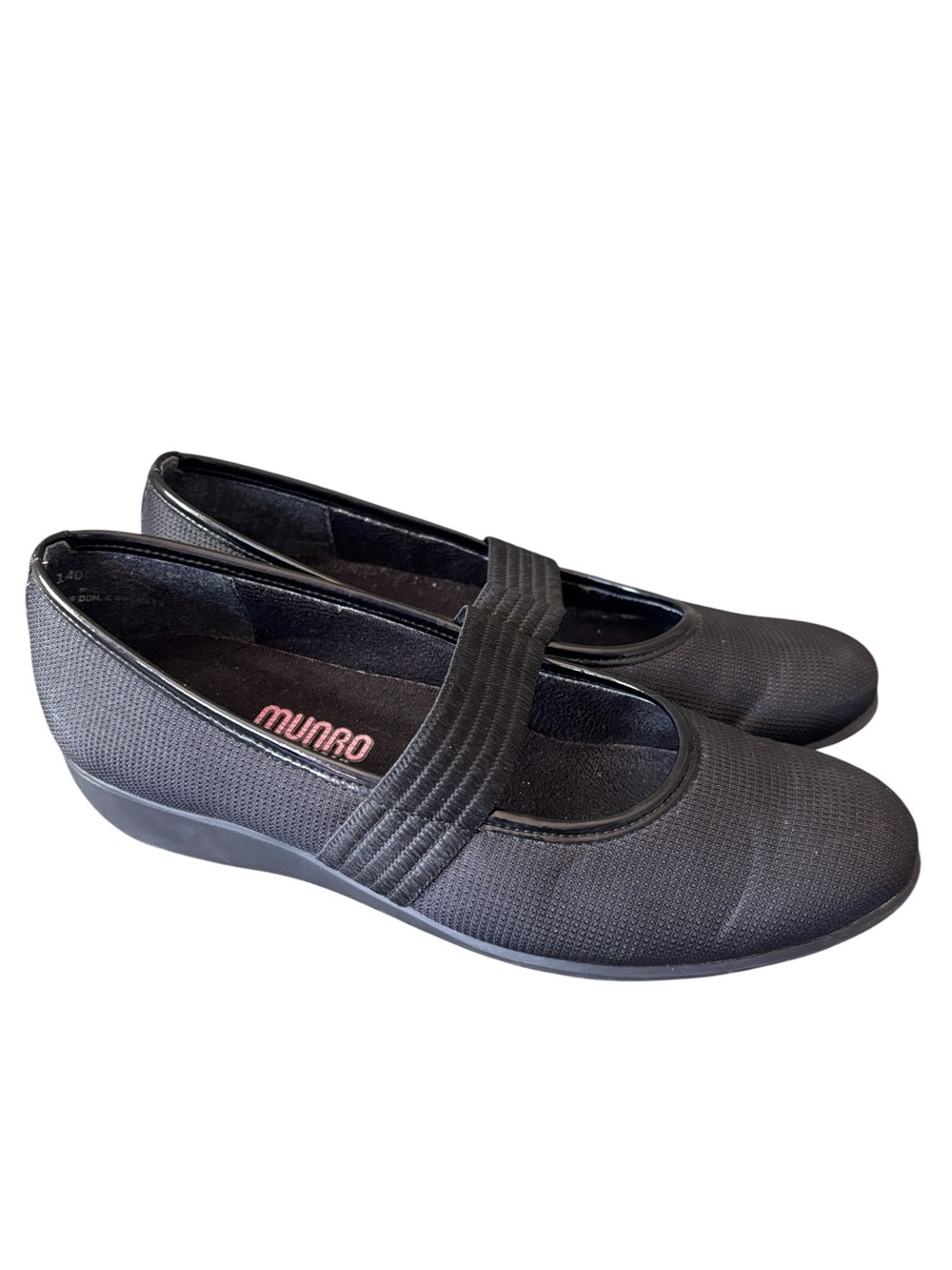 Munro Fran Black Mary Jane Slip On‎ Sneakerina Flats Wedge Heel Size 7